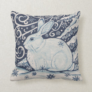 Blauwe sneeuwvlokken van winterkonijn kussen