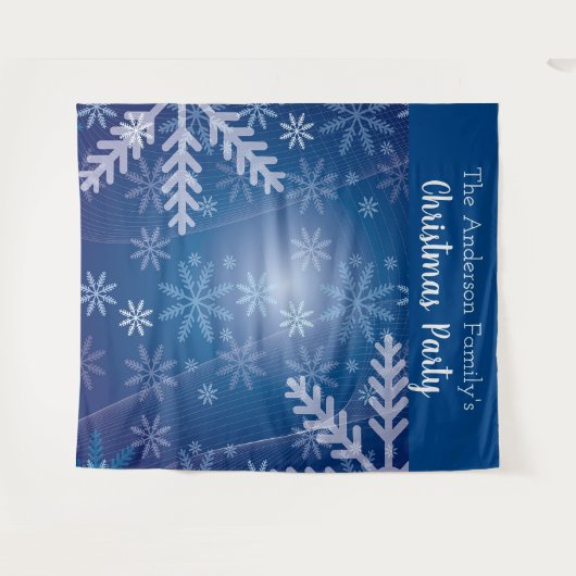 Blauwe sneeuwvlokken voor kerstfeestdagen, foto-ac wandkleed (Voorkant (horizontaal))