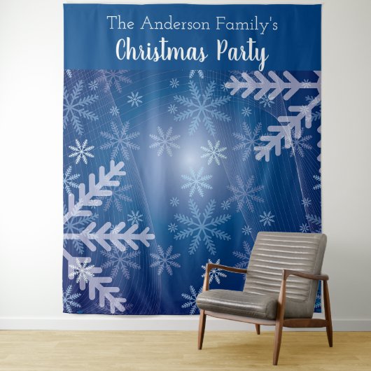 Blauwe sneeuwvlokken voor kerstfeestdagen, foto-ac wandkleed (In situ)