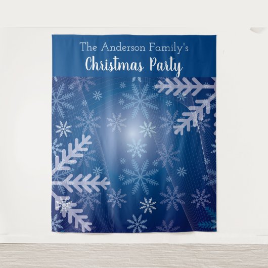 Blauwe sneeuwvlokken voor kerstfeestdagen, foto-ac wandkleed (Voorkant)
