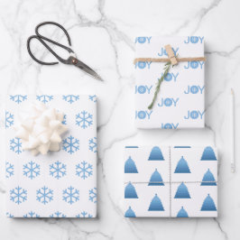 Blauwe Sneeuwvlokken, Vreugde en Kerstboom Patroon Inpakpapier Vel