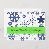 Blauwe sneeuwvlokken Warm Winter Greetings Briefkaart (Voorkant / Achterkant)