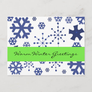 Blauwe sneeuwvlokken Warm Winter Greetings Briefkaart