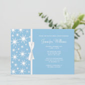 Blauwe sneeuwvlokken White Bow Winter Vrijgezellen Kaart (Staand voorkant)