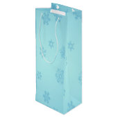 Blauwe sneeuwvlokken wijn cadeautas (Achterkant Gekanteld)