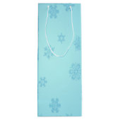 Blauwe sneeuwvlokken wijn cadeautas (Achterkant)