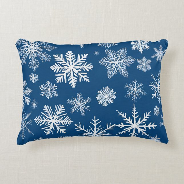 Blauwe Sneeuwvlokken Winter Accent Kussen (Voorkant)