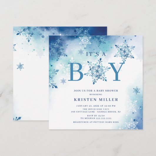 Blauwe sneeuwvlokken Winter Het is Boy Baby shower Kaart (Voorkant / Achterkant)
