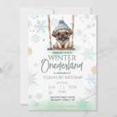 Blauwe sneeuwvlokken Winter Onederland 1e verjaard Kaart (Voorkant)