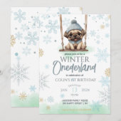 Blauwe sneeuwvlokken Winter Onederland 1e verjaard Kaart (Voorkant / Achterkant)