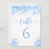 Blauwe sneeuwvlokken winter trouwtafel nummers kaart (Voorkant)