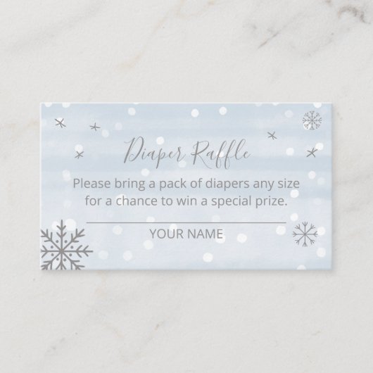 Blauwe sneeuwvlokken WinterBaby shower Luieraffle Informatiekaartje (Voorkant)