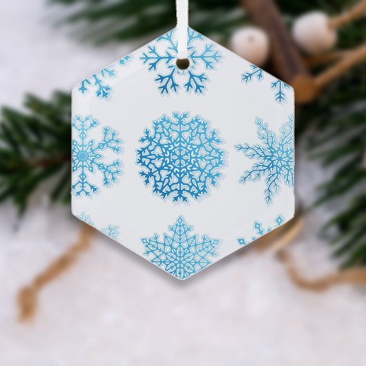 Blauwe sneeuwvlokken Witte kerst Glas Ornament