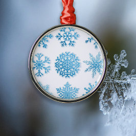 Blauwe Sneeuwvlokken Witte Kerstmis Metalen Ornament