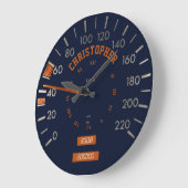 Blauwe snelheidsmeter op dashboardklok grote klok (Hoek)
