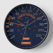 Blauwe snelheidsmeter op het dashboard met Jouw na (Voorkant)