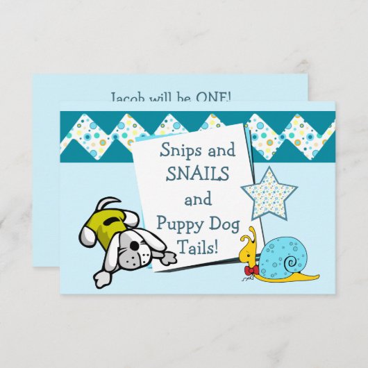 Blauwe Snips en Slakken Birthday Party Kaart (Voorkant / Achterkant)