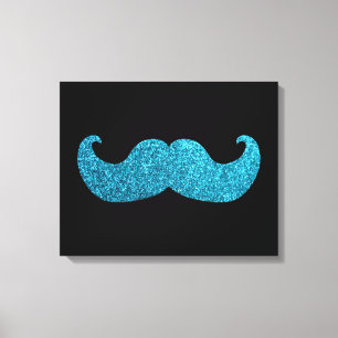 Blauwe snor (Faux Glitter Graphic) Canvas Afdruk