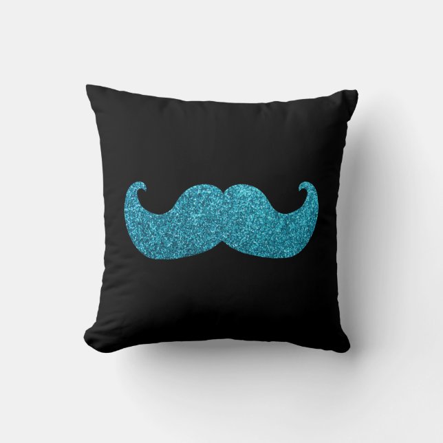 Blauwe snor (Faux Glitter Graphic) Kussen (Voorkant)