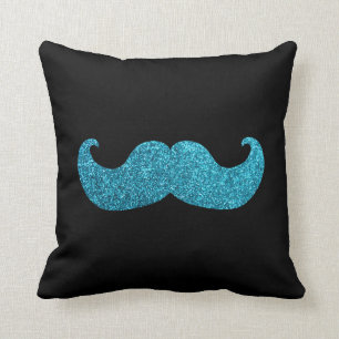 Blauwe snor (Faux Glitter Graphic) Kussen