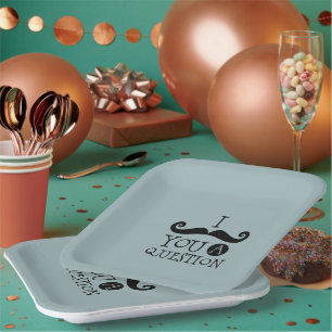 Blauwe snor je een vraag Humor Vaderdag Papieren Bordje