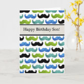 Blauwe snor patroon - Happy Birthday Son Kaart (Gele Bloem)