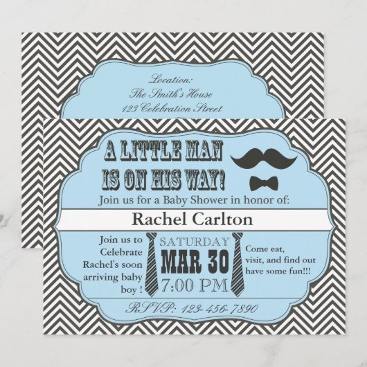 Blauwe snor & Stropdas Babyschoenen Kaart (Voorkant / Achterkant)