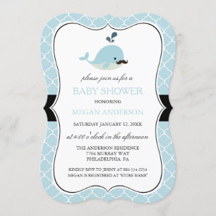 Blauwe Snor Walvis Schattige Jongen Baby Shower Kaart