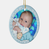 Blauwe Snowflake Baby 1e kerstversiering Keramisch Ornament (Rechts)