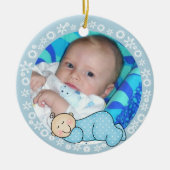 Blauwe Snowflake Baby 1e kerstversiering Keramisch Ornament (Voorkant)