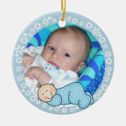 Blauwe Snowflake Baby 1e kerstversiering Keramisch Ornament (Voorkant)