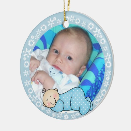 Blauwe Snowflake Baby 1e kerstversiering Keramisch Ornament (Links)