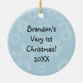 Blauwe Snowflake Baby 1e kerstversiering Keramisch Ornament (Achterkant)