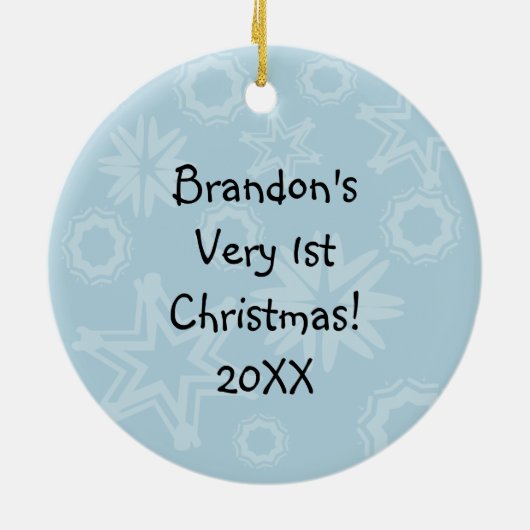 Blauwe Snowflake Baby 1e kerstversiering Keramisch Ornament (Achterkant)