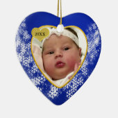 Blauwe Snowflake Baby's eerste kerstfoto Keramisch Ornament (Rechts)