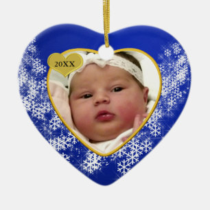 Blauwe Snowflake Baby's eerste kerstfoto Keramisch Ornament