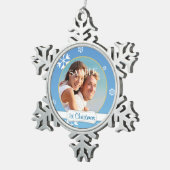 Blauwe Snowflake Eerste Kerstmis Sjabloon Tin Sneeuwvlok Ornament (Rechts)