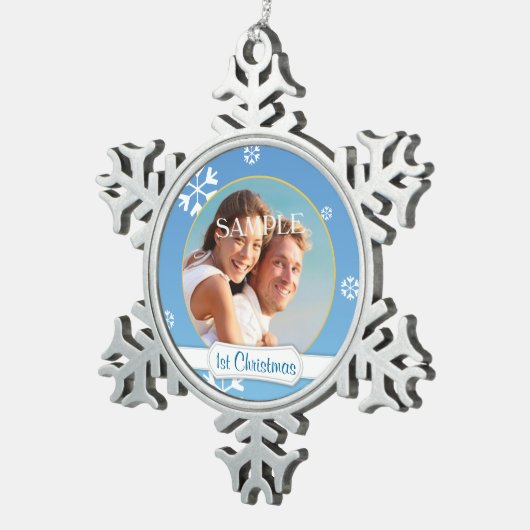 Blauwe Snowflake Eerste Kerstmis Sjabloon Tin Sneeuwvlok Ornament (Rechts)