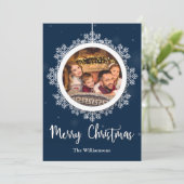 Blauwe Snowflake kerstfoto Feestdagenkaart (Staand voorkant)