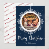 Blauwe Snowflake kerstfoto Feestdagenkaart (Voorkant / Achterkant)