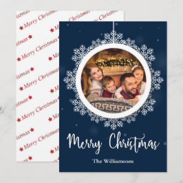 Blauwe Snowflake kerstfoto Feestdagenkaart