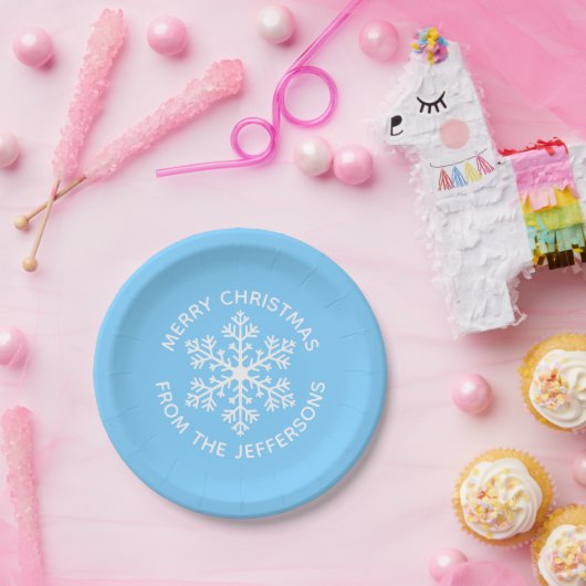 Blauwe snowflake kerstpapieren Borden Papieren Bordje (Feest)