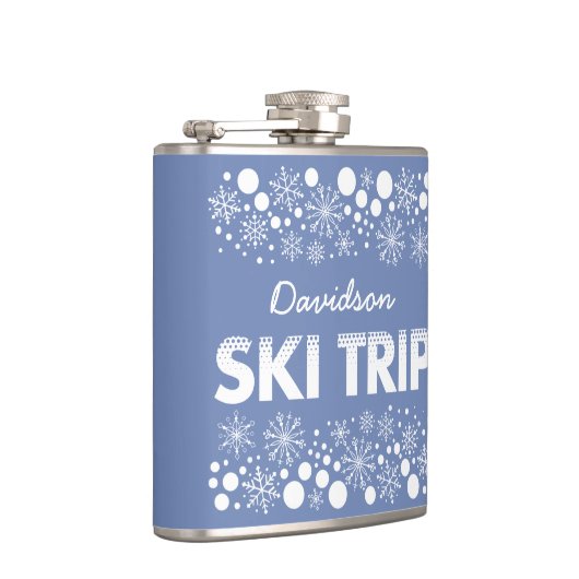 Blauwe Snowflake Ski Trip-kolf Heupfles (Rechts)