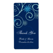 Blauwe Snowflakes kerstbruiloft labels (Voorkant)