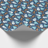 Blauwe Snowman en Blauwe kerstboom Cadeaupapier (Hoek)