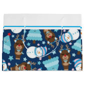 Blauwe Snowman en Blauwe kerstboom Gift Bag Groot Cadeauzakje (Voorkant)