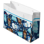 Blauwe Snowman en Blauwe kerstboom Gift Bag Groot Cadeauzakje (Voorkant Gekanteld)