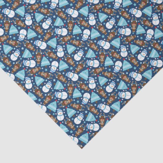 Blauwe Snowman en Blauwe kerstboom Tissuepapier (Detail)