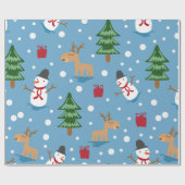 Blauwe Snowman en rode, gele cadeautjes Cadeaupapier (Vlak)