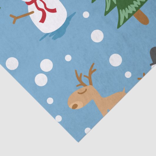 Blauwe Snowman en rode, gele cadeautjes Tissuepapier (Detail)